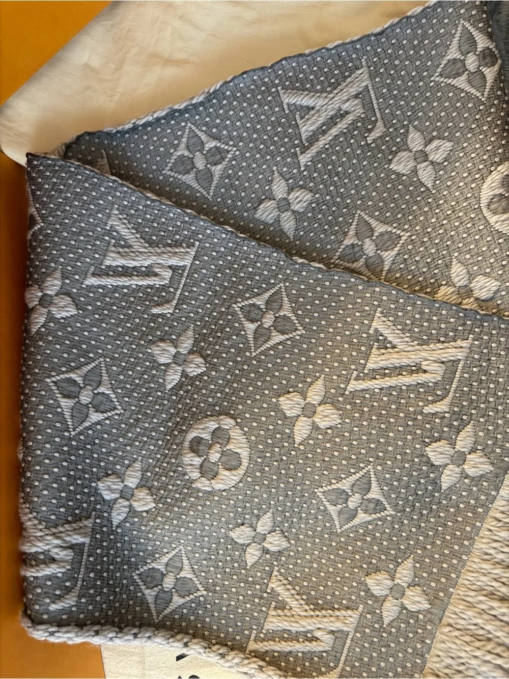 Louis Vuitton Light Gray Monogram Textured Scarf